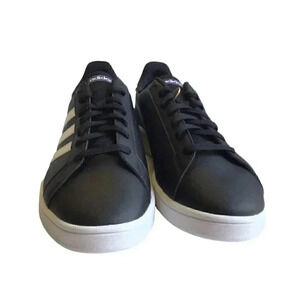 Adidas Trainer Sneakers Men 12.5 D Shoes Black White Grand Court Base Vegan NEW